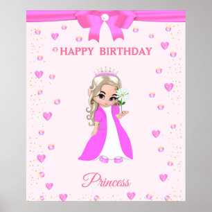 Poster Feliz Aniversário Bonito Princesa e Gemas no Poste