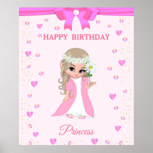 Poster Feliz Aniversário Bonito Princesa e Gemas no Poste