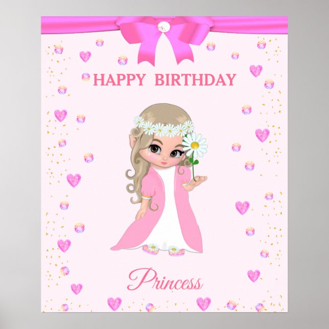 Poster Feliz Aniversário Bonito Princesa e Gemas no Poste (Frente)