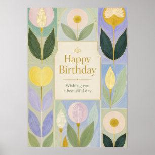 Poster Feliz Aniversário Botânica Moderna Flores em Paste