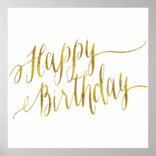 Pôster Feliz Aniversário Citação Dourada Faux Foil Cot