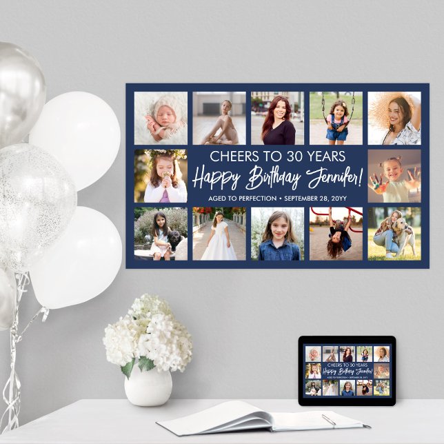 Poster Feliz Aniversário Colagem de Fotos Moderna Azul-Na (Criador carregado)