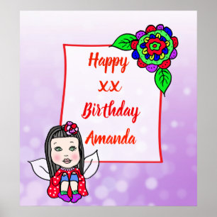 Poster Feliz Aniversário da Garota Cáucaso