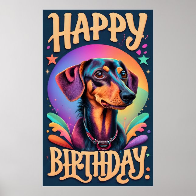 Poster Feliz aniversário Dachshund (Frente)