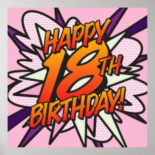 Pôster FELIZ ANIVERSÁRIO DE 18 ANOS Diversão Retro Quadri