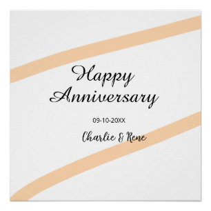 Pôster Feliz aniversário de casamento linhas laranja past