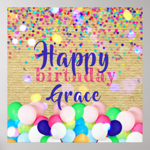Poster Feliz Aniversário de Confetti e Balões Coloridos