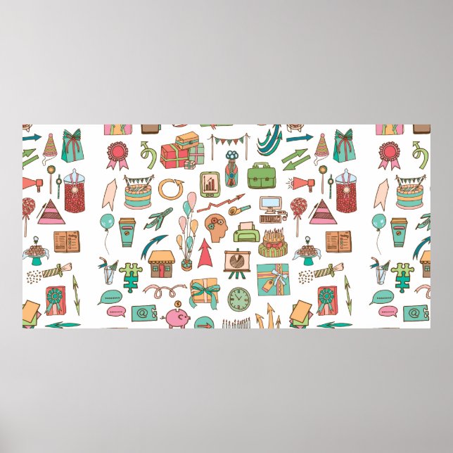 Poster Feliz aniversário de elementos do escritório em es (Frente)