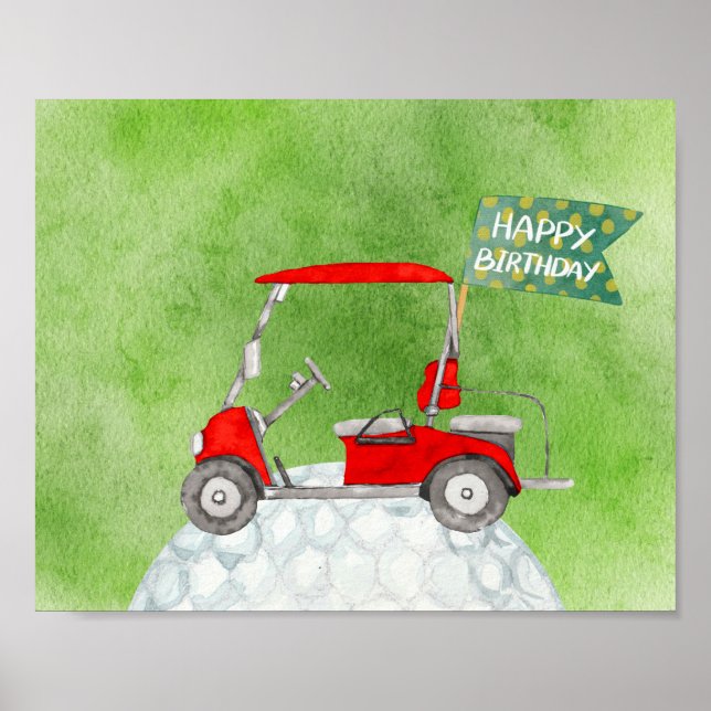 Poster Feliz aniversário de Golf com aquarela de golfe (Frente)
