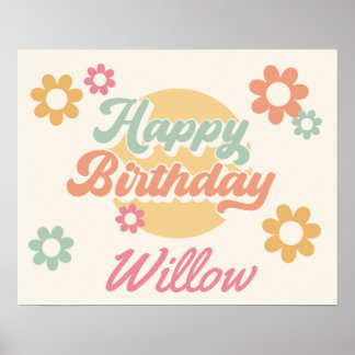 Poster Feliz aniversário do Groovy 60's 70's Flowers