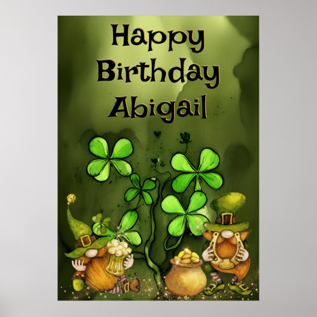 Poster Feliz Aniversário do Irlandês Leprechaun Gnomos e  (Frente)