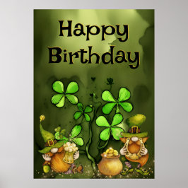 Poster Feliz Aniversário do Irlandês Leprechaun Gnomos e