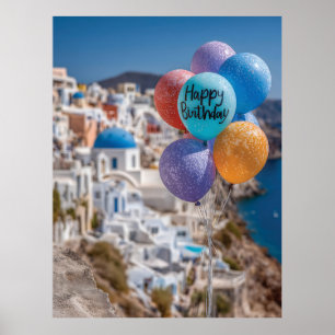 Poster Feliz aniversário dos Balões em Santorini, Grécia