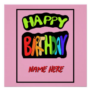 Pôster Feliz aniversário e personalize o nome