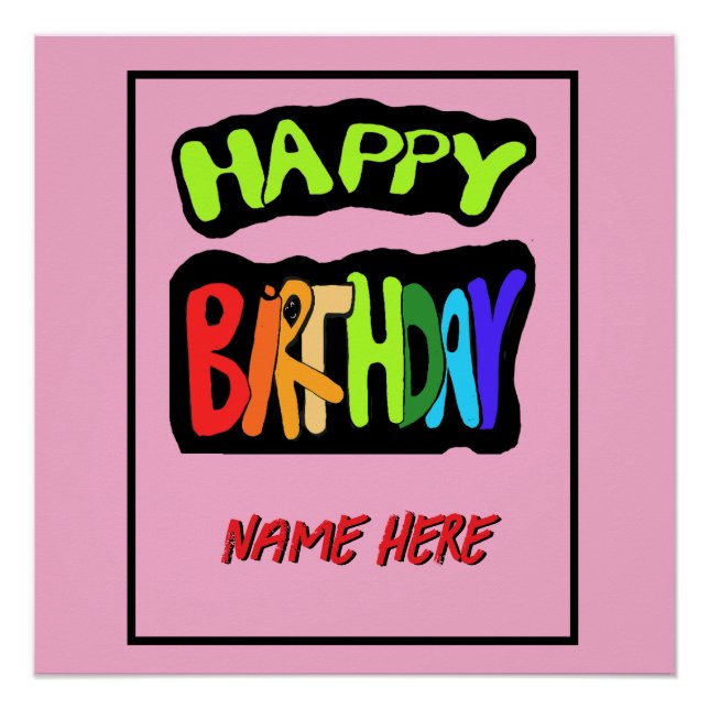 Pôster Feliz aniversário e personalize o nome (Frente)