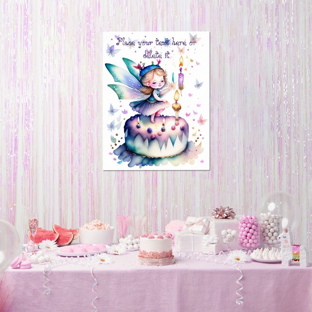 Poster Feliz aniversário Fada 01 (Adorable Fairy Birthday customizable poster. Perfect for your birthday party)