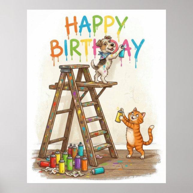 Poster Feliz Aniversário Fofo (Frente)