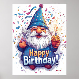 Poster Feliz Aniversário Gnome: Design Caprichoso de Aniv