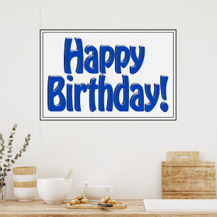 Poster Feliz Aniversário HOBO Texto - Azul