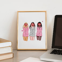 Poster Feliz aniversário ilustra garotas rosa