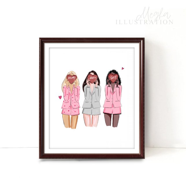 Poster Feliz aniversário ilustra garotas rosa (Criador carregado)