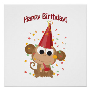 Pôster Feliz aniversario! Macaco dos confetes