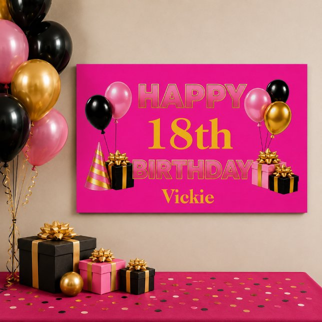 Pôster Feliz Aniversário Qualquer Idade Rosa (Criador carregado)
