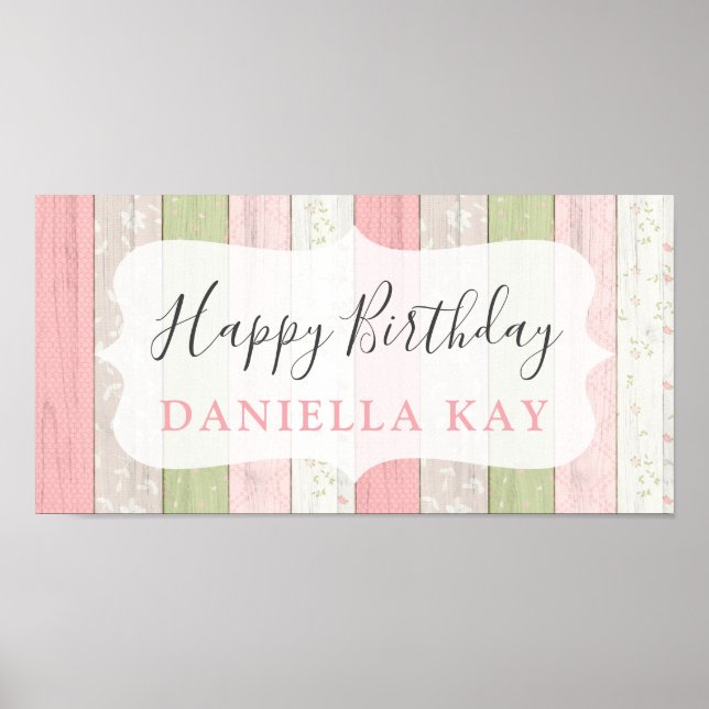 Poster Feliz Aniversário Russo Sábado Verde Madeira Flora (Frente)