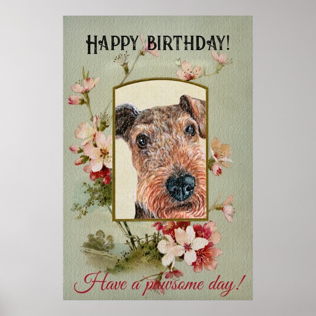 Poster Feliz aniversário Saudações Airedale terrier (Frente)