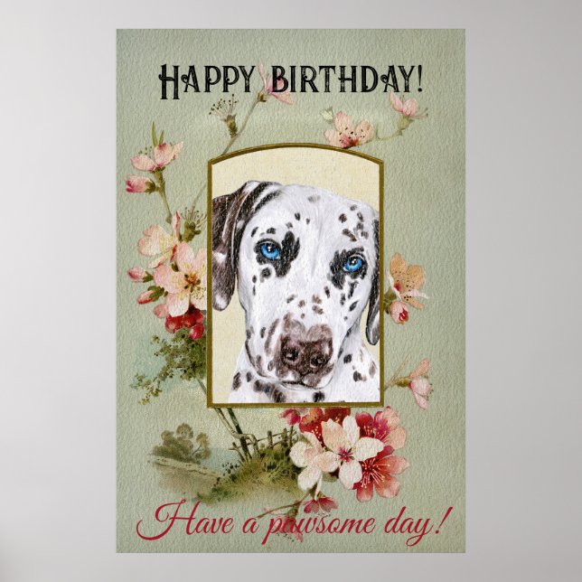 Poster Feliz Aniversário Saudações Dalmatian (Frente)