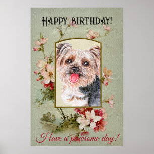 Poster Feliz aniversário Saudações Yorkshire Terrier