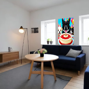 Poster Feliz aniversário, três cachorros e bolo Arte AI