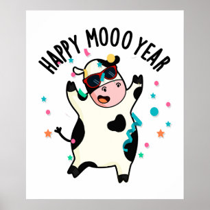 Poster Feliz Ano da Moo Engraçado Vaca