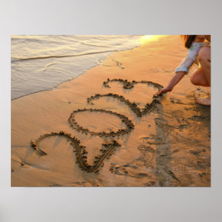 Poster feliz ano novo 2023, Escrevendo de areia na praia