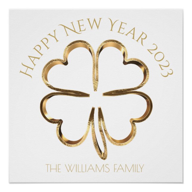 Pôster Feliz ano novo 2023 ou seu texto com quatro folhas (Frente)