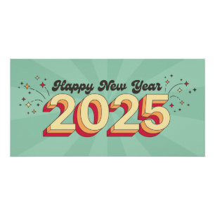 Pôster Feliz ano novo 2025 3d retro texto