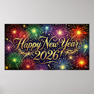 Poster Feliz Ano Novo 2026 Arte decorativa - fogos de art