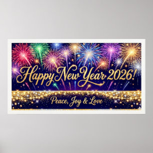 Poster Feliz Ano Novo 2026 Arte decorativa fogos de artif