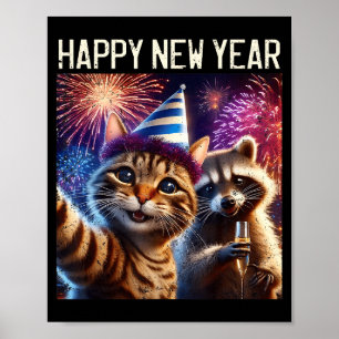 Poster Feliz Ano Novo 2026 Celebração de Gato Fofo Guaxin