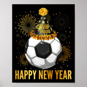 Poster Feliz Ano Novo 2026 Chapéu de Festa de Futebol Ano