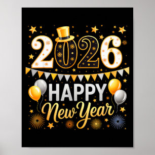 Poster Feliz Ano Novo 2026 Família Correspondente Fogo de