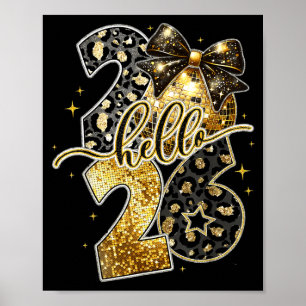 Poster Feliz Ano Novo 2026 Laço Coquette Dourado Família 