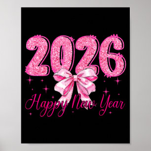 Poster Feliz Ano Novo 2026 Laço Coquette Véspera de Ano N
