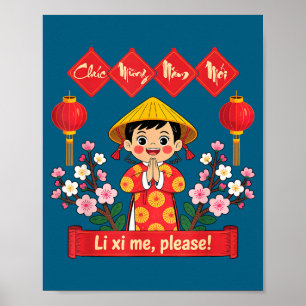 Poster Feliz Ano Novo 2026 Menina Ano Novo Lunar Vietnami