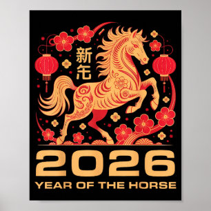 Poster Feliz Ano Novo-Ano do Cavalo Ano Novo Chinês