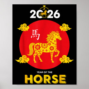 Poster Feliz Ano Novo Chinês 2026 Ano do Cavalo