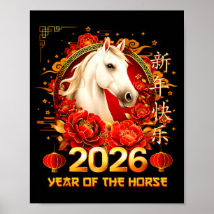 Poster Feliz Ano Novo Chinês do Cavalo 2026 Ano Novo Luna