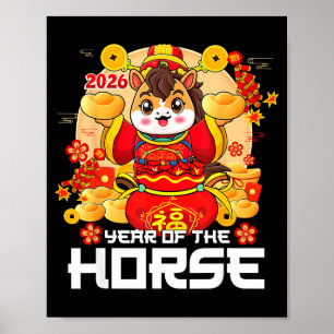 Poster Feliz Ano Novo Chinês do Cavalo 2026 Ano Novo Luna