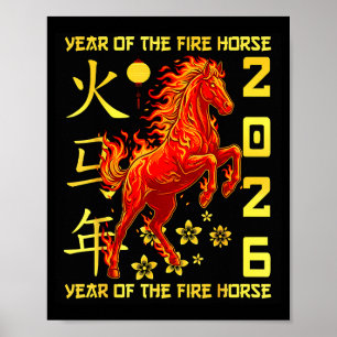 Poster Feliz Ano Novo Chinês do Cavalo 2026 Lunar Novo