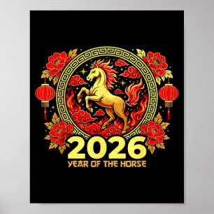 Poster Feliz Ano Novo Chinês do Cavalo de Fogo Zodiaco C
